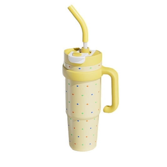 Colorful Dots travel mug with portable Handle and straw