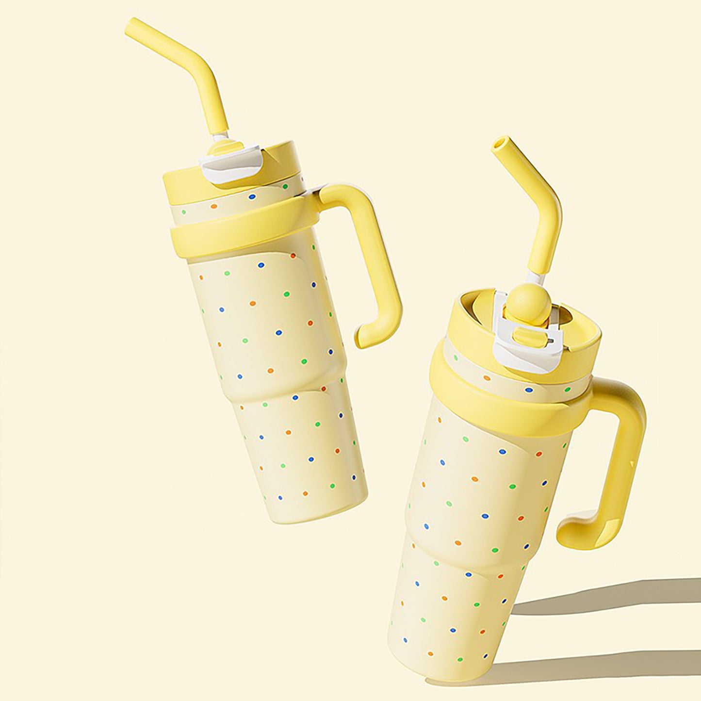 Colorful Dots travel mug with portable Handle and straw