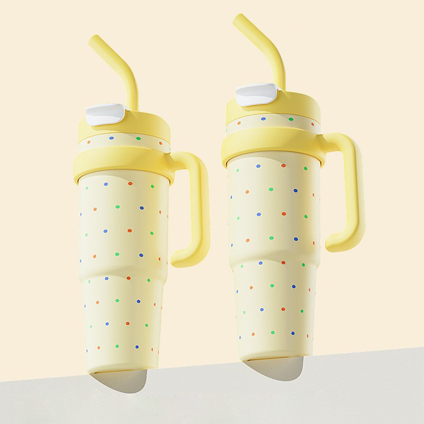 Colorful Dots travel mug with portable Handle and straw